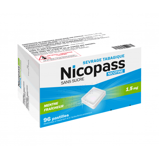 Nicopass 1.5Mg Sans Sucre Menthe Fraicheur 96 pastilles à Sucer |...