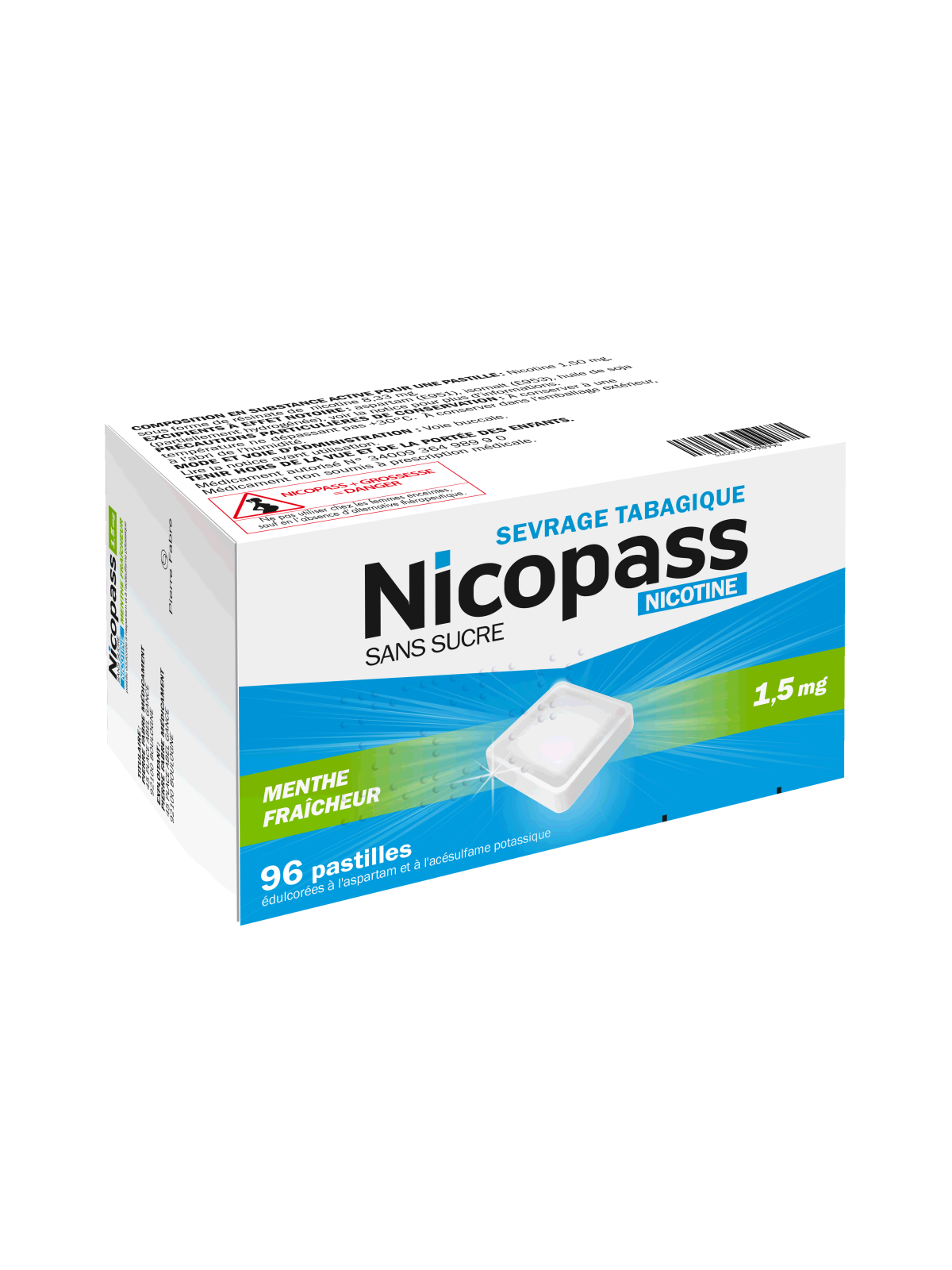 Nicopass 1.5Mg Sans Sucre Menthe Fraicheur 96 pastilles à Sucer |...