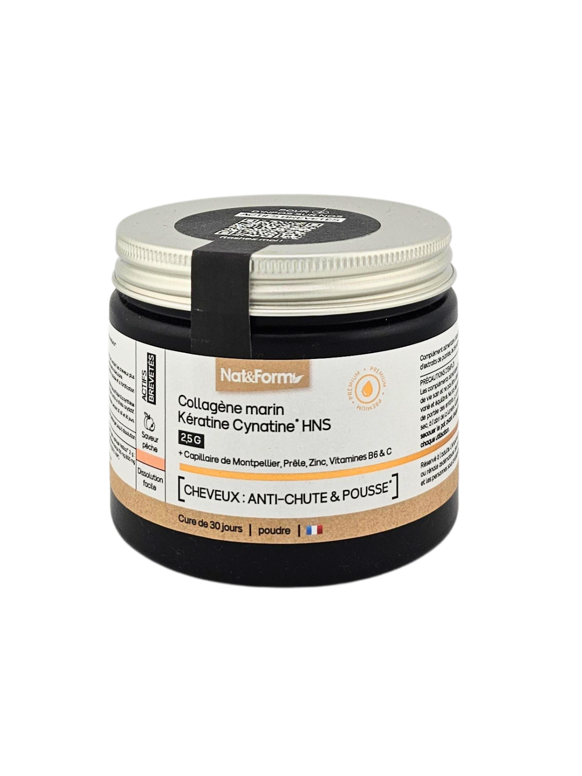 NAT&FORM Collagène Marin Kératine Cynatine HNS 2,5g Saveur pêche 120g