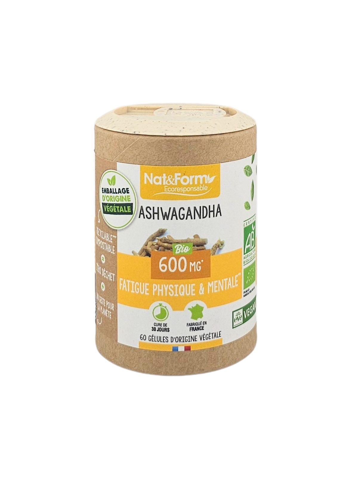 NAT&FORM Ashwagandha 600mg Fatigue Physique & mentale 60 gélules