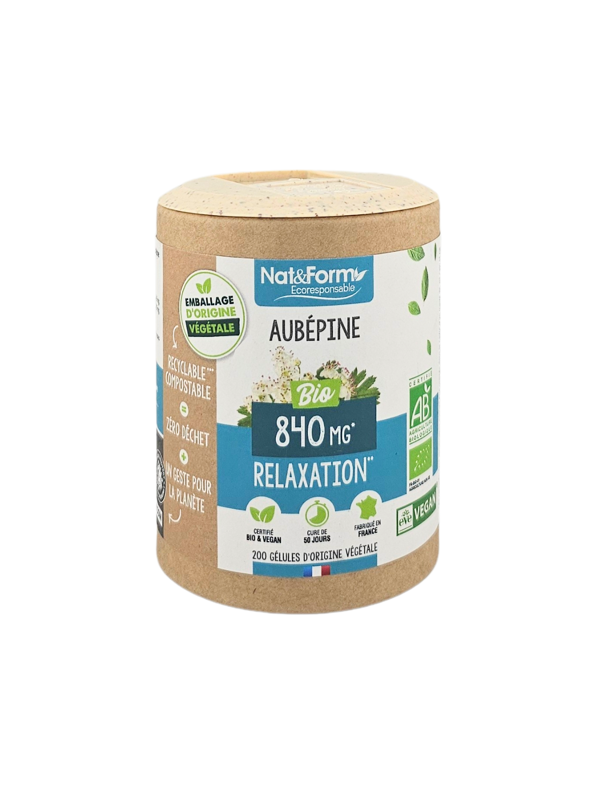 NAT&FORM Aubépine 840Mg Relaxation 200 gélules