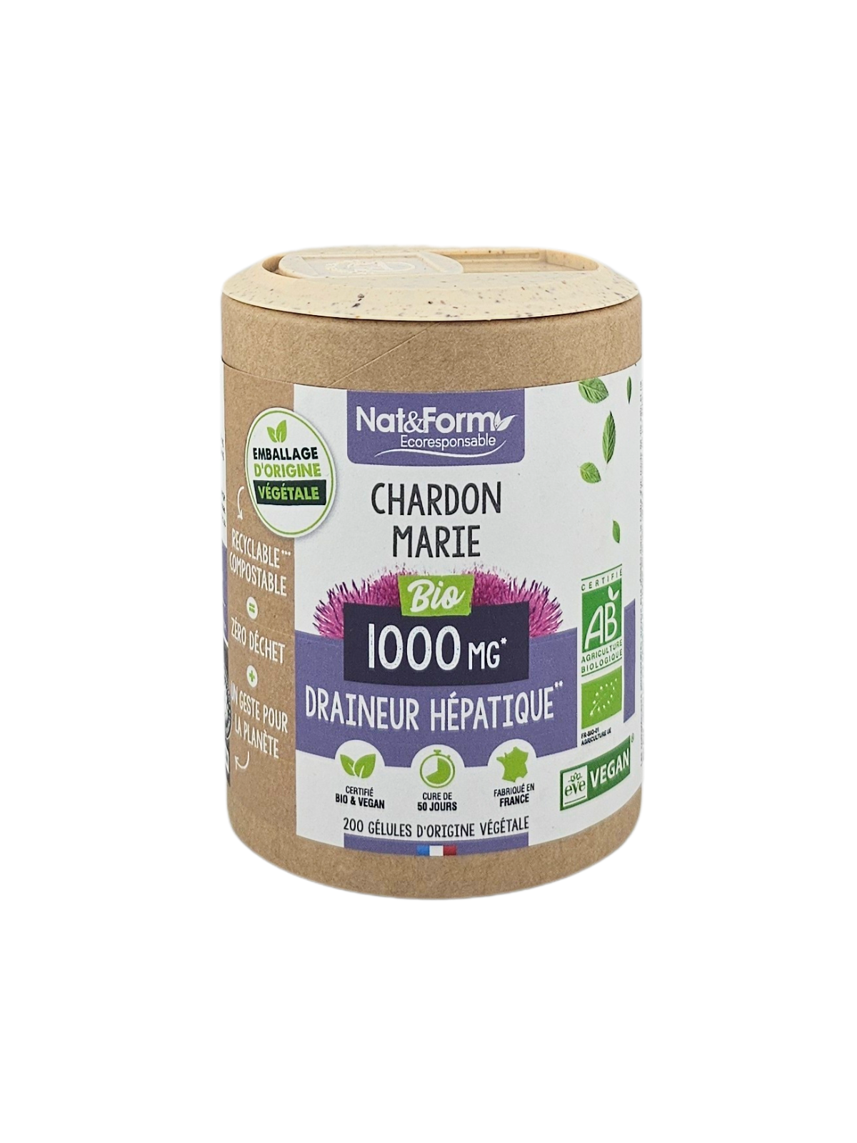 NAT&FORM Chardon Marie 1000Mg Draineur Hépatique 200 gélules