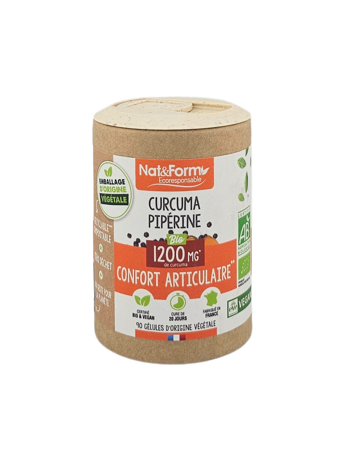 NAT&FORM Curcuma Pipérine 1200Mg Confort Articulaire 90 gélules