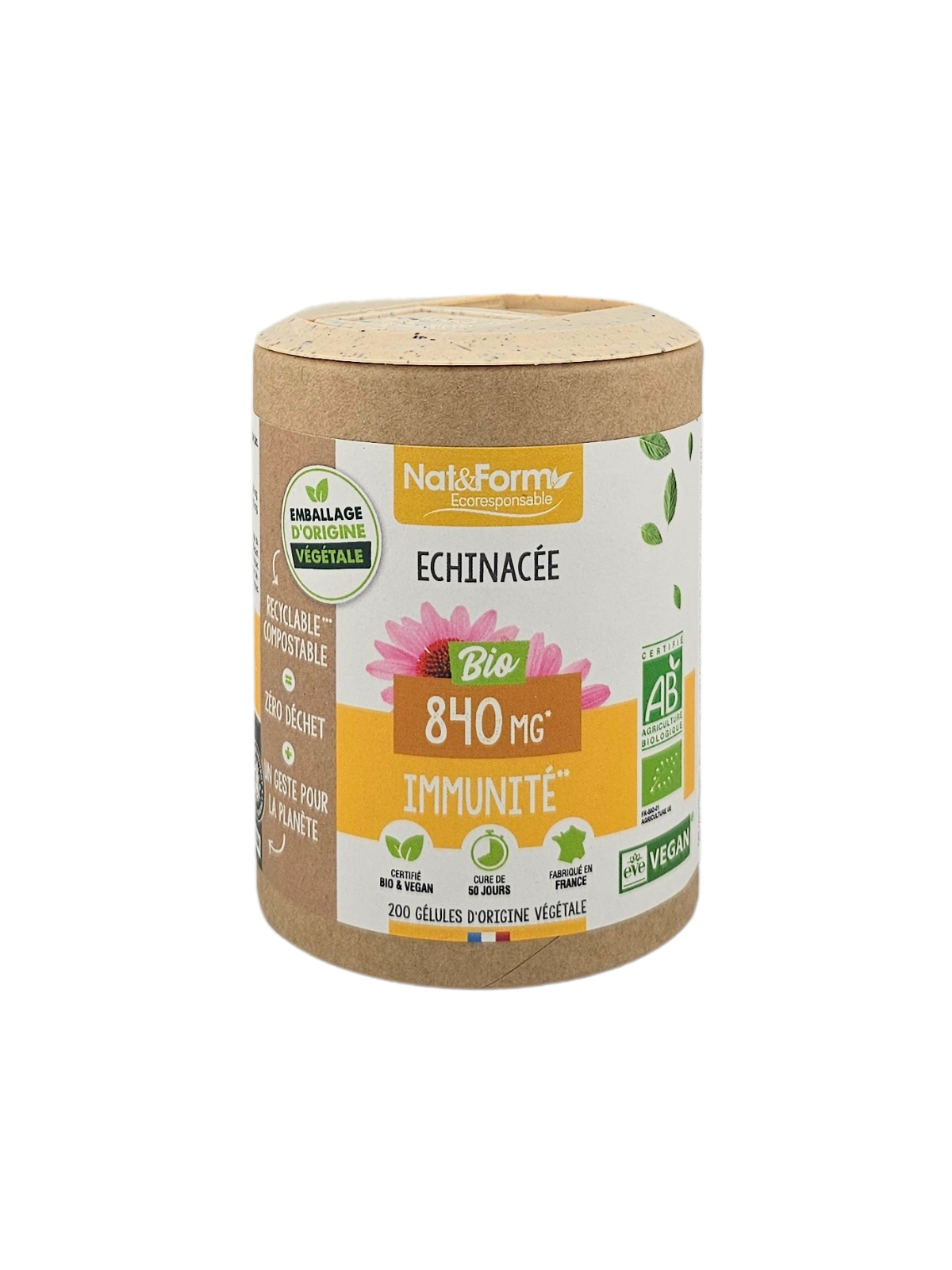 NAT&FORM Echinacée 840Mg Immunité 200 gélules