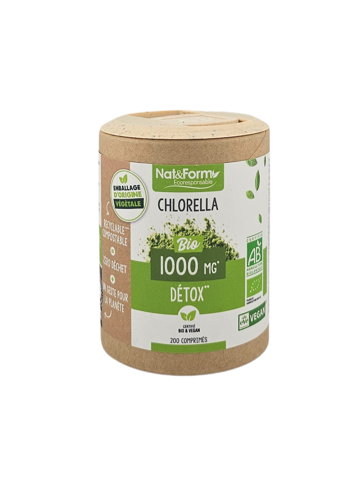 NAT&FORM Chlorella 1000Mg Détox 200 Comprimés