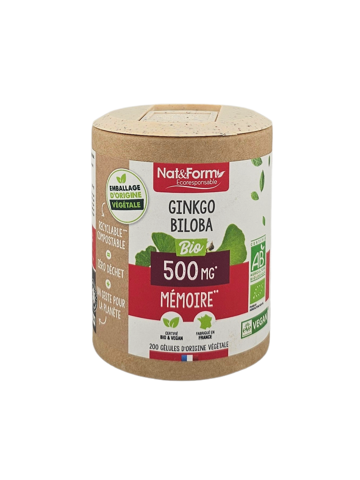 NAT&FORM Ginko Biloba 500 Mg Mémoire 200 gélules