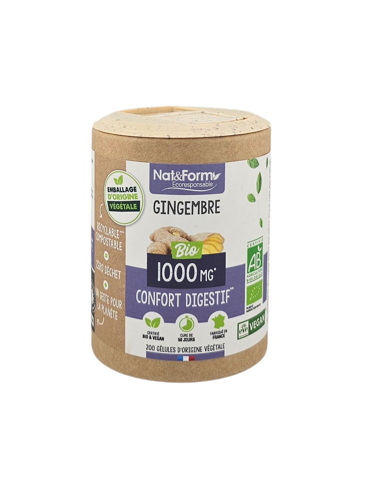 NAT&FORM Gingembre 1000Mg Confort Digestif 200 gélules