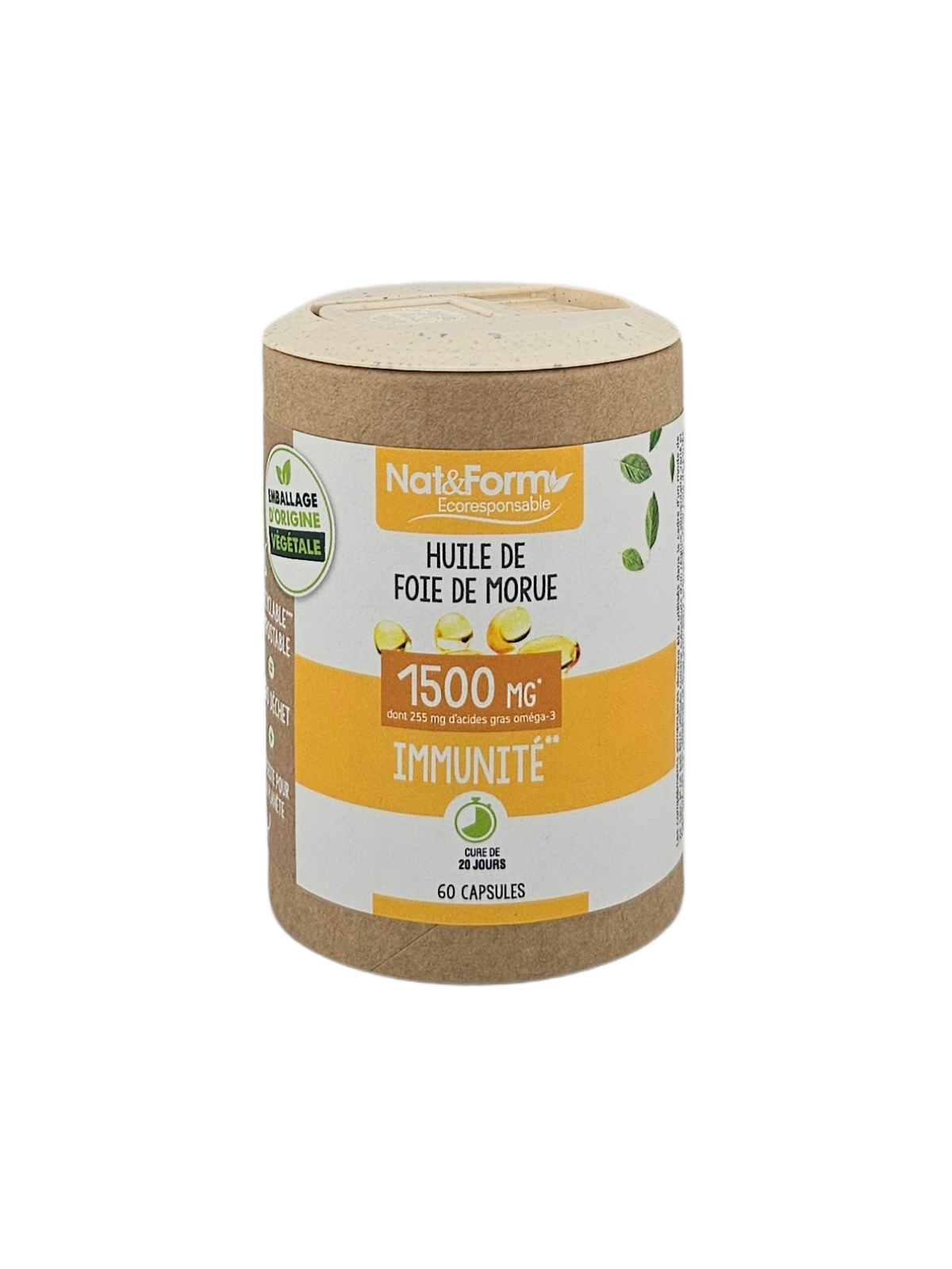 NAT&FORM Huile De Foie De Morue 1500Mg Immunité 60 Capsules