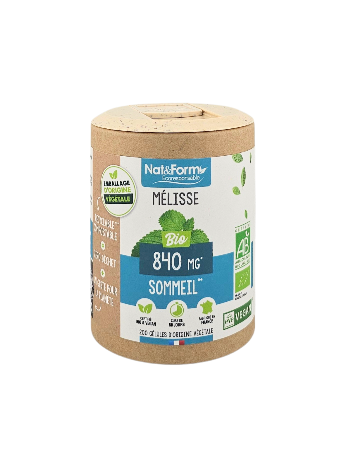 NAT&FORM Mélisse 840Mg Sommeil 200 gélules