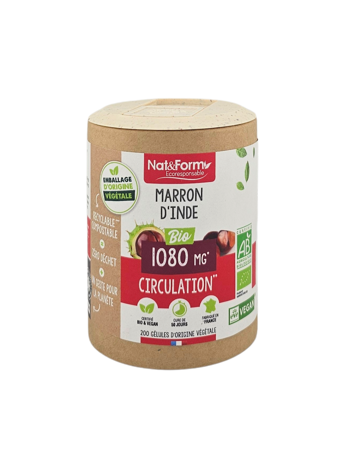 NAT&FORM Marron D'inde 1080Mg Circulation Boite de 200 gélules