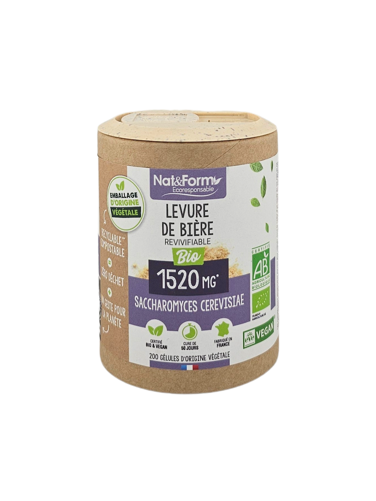 NAT&FORM Levure De Bière 1520Mg Saccharomyces Cerevisiae 200 gélules