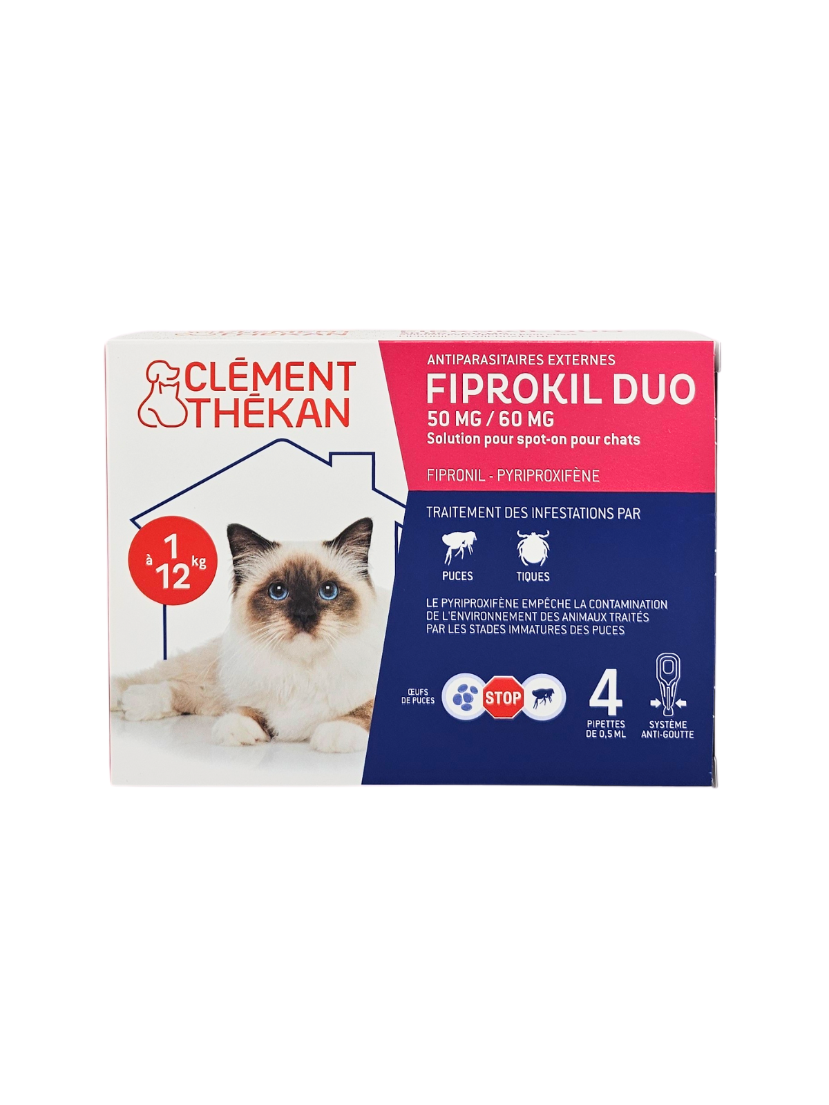 CLEMENT THEKAN Fiprokil Duo 50Mg / 60 Mg Chats 1-12kg Boite de 4 Pipettes