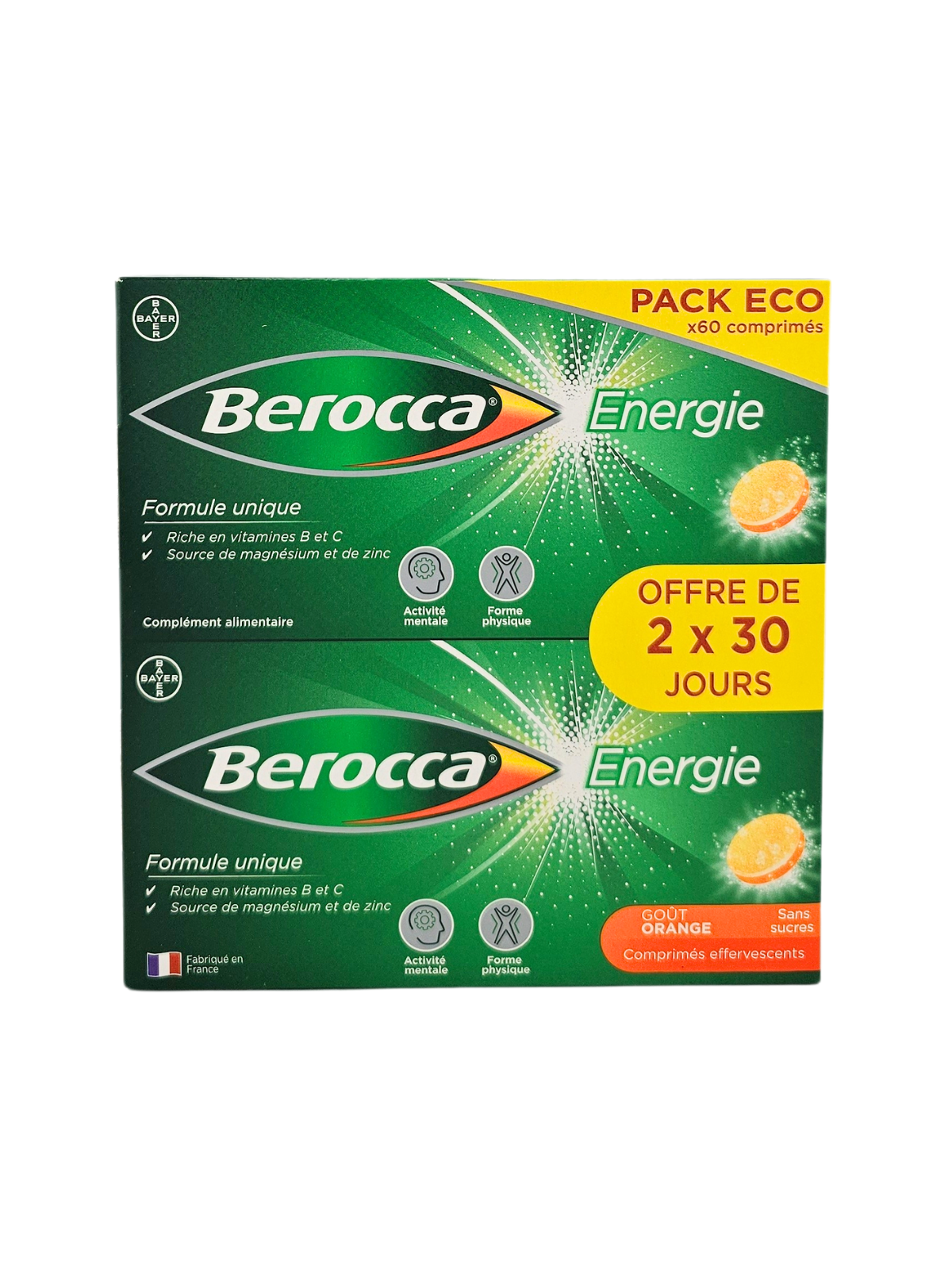 BEROCCA Energie Eco-Pack Boite de 60 Comprimés Effervescents