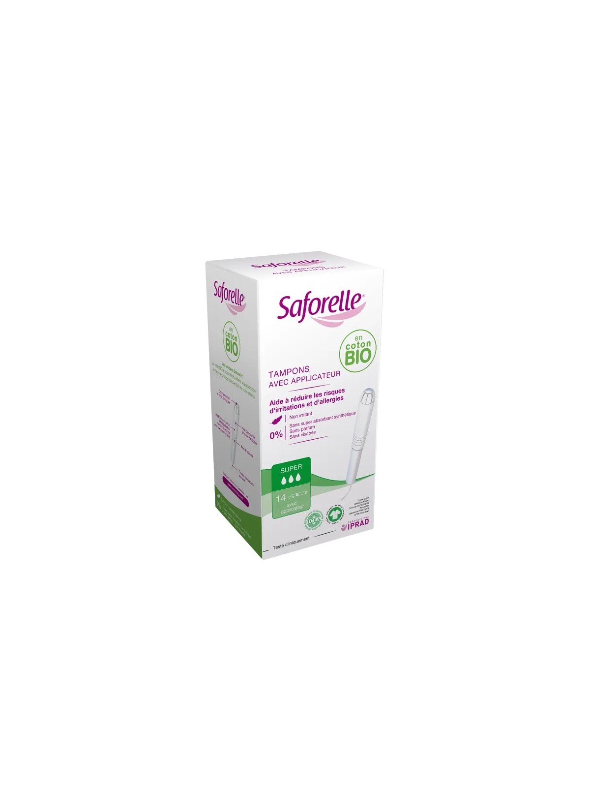 Saforelle tampon super avec applicateur 14 coton bio