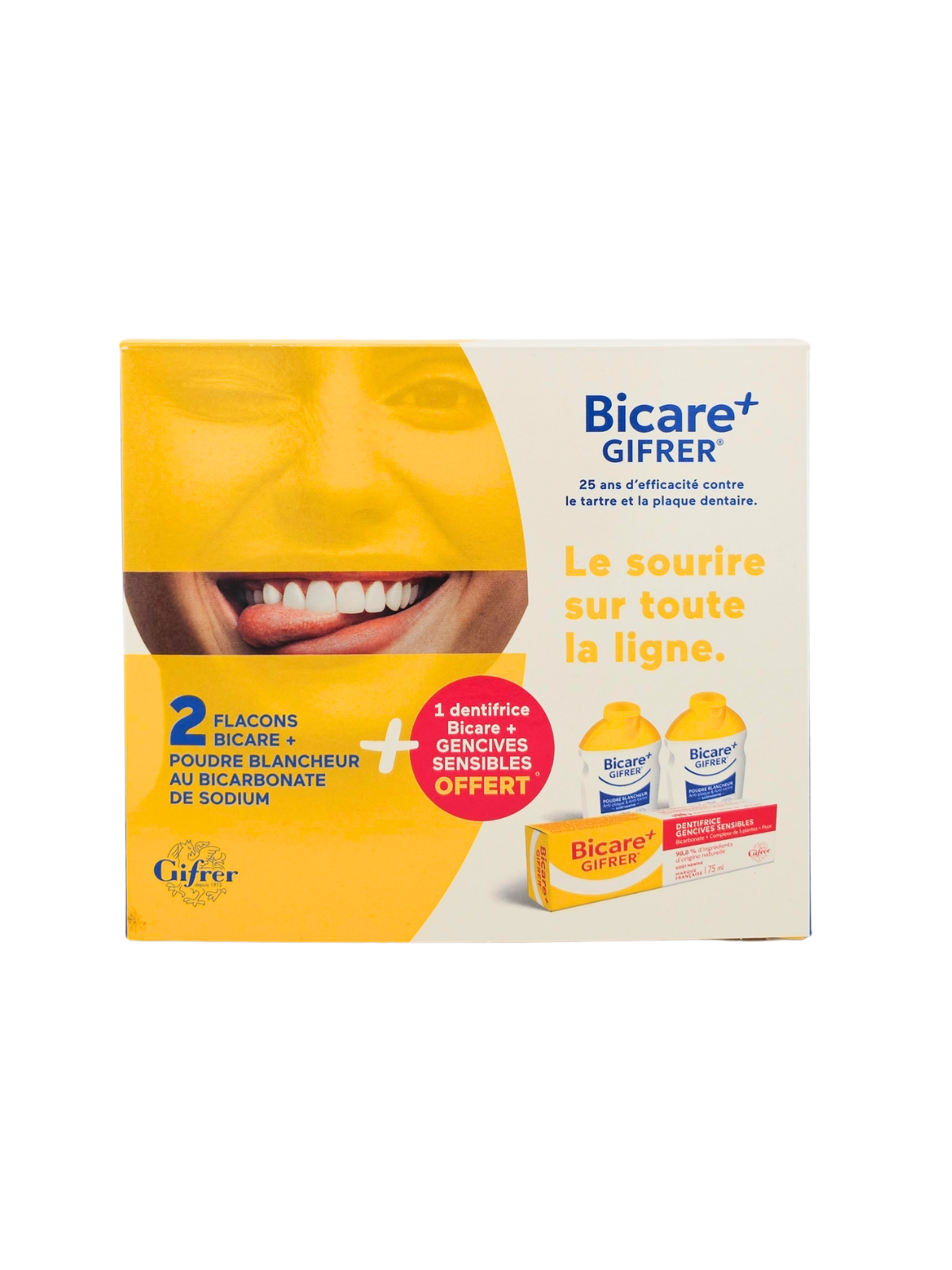 GIFRER Lot de 2 Bicare+ 1 Dentifrice Gencives sensibles OFFERT