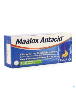 Maalox maux d'estomac 40 comprimés à croquer | Nom de la Pharmacie...