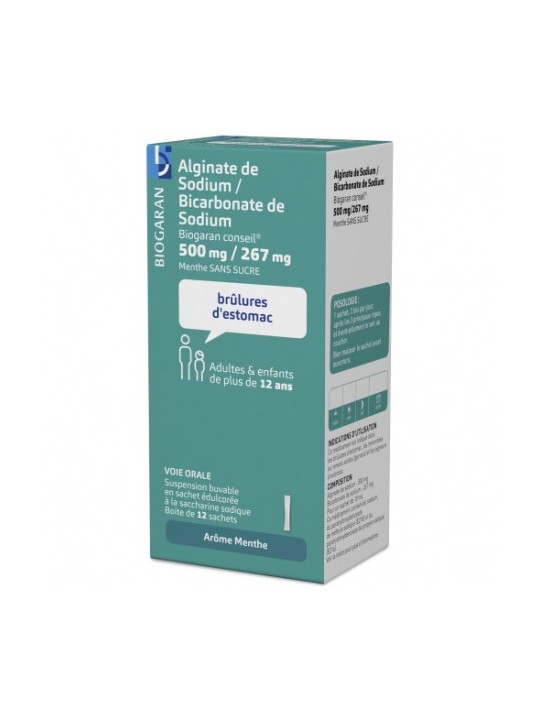 ALGINATE de Sodium/BICARBONATE de Sodium Biogaran Sachet boite de 12