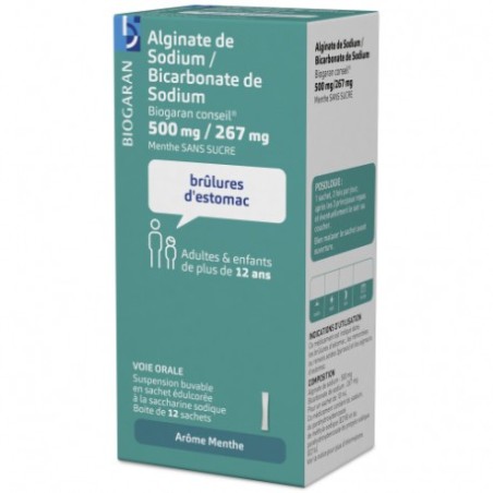 ALGINATE de Sodium/BICARBONATE de Sodium Biogaran Sachet boite de 12