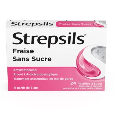 Strepsils Fraise Sans Sucre 24 Pastilles édulcorées à l'isomalt au...