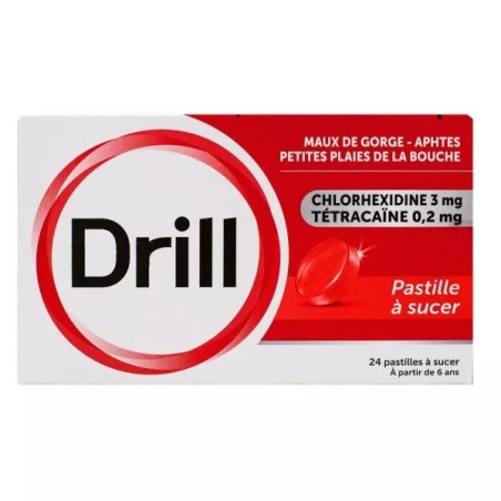 Drill Maux de Gorge 24 Pastilles à sucer | Nom de la Pharmacie en...