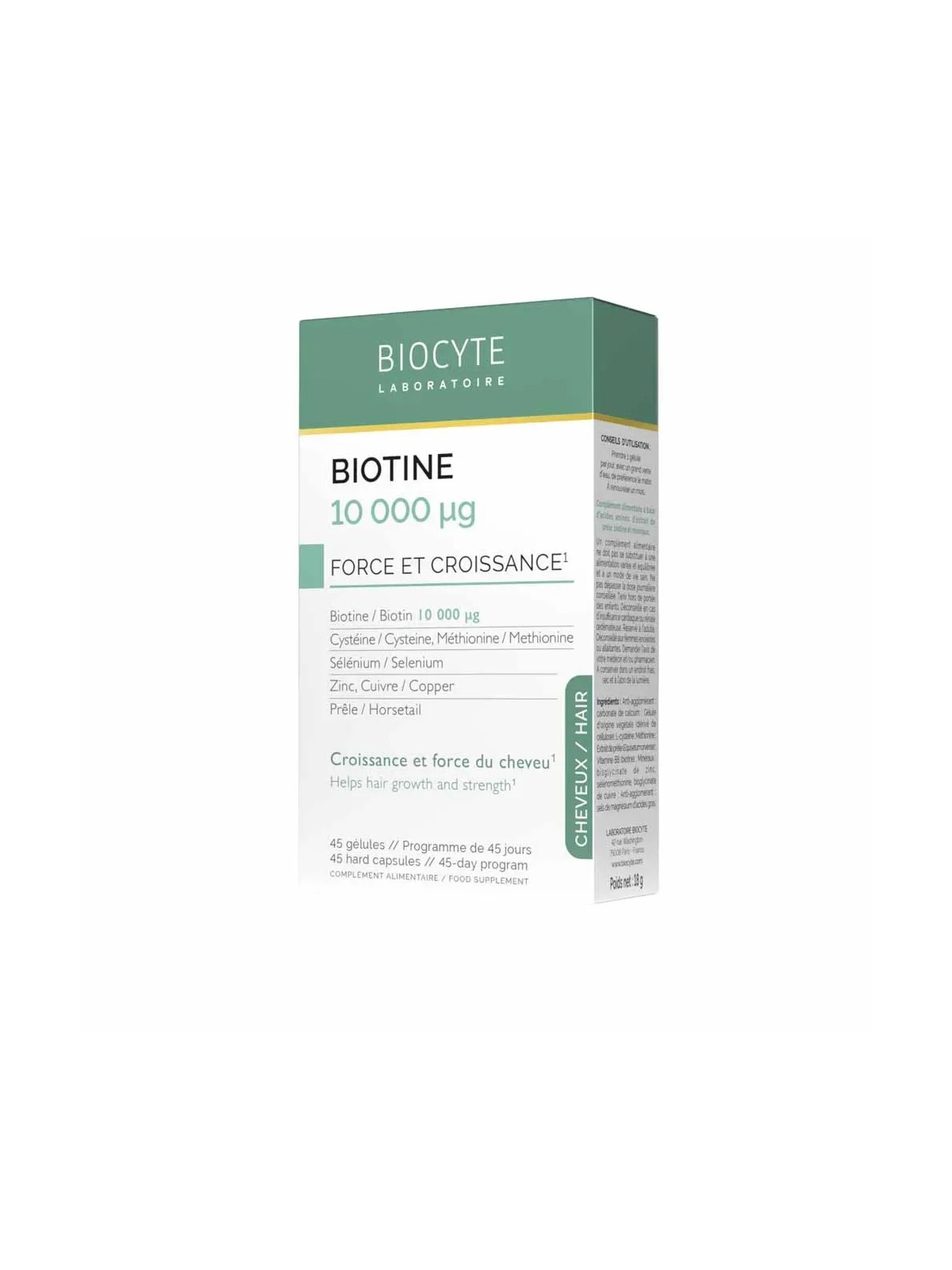 BIOCYTE Biotine 10 000 µg Force Capillaire Gélules boite de 45