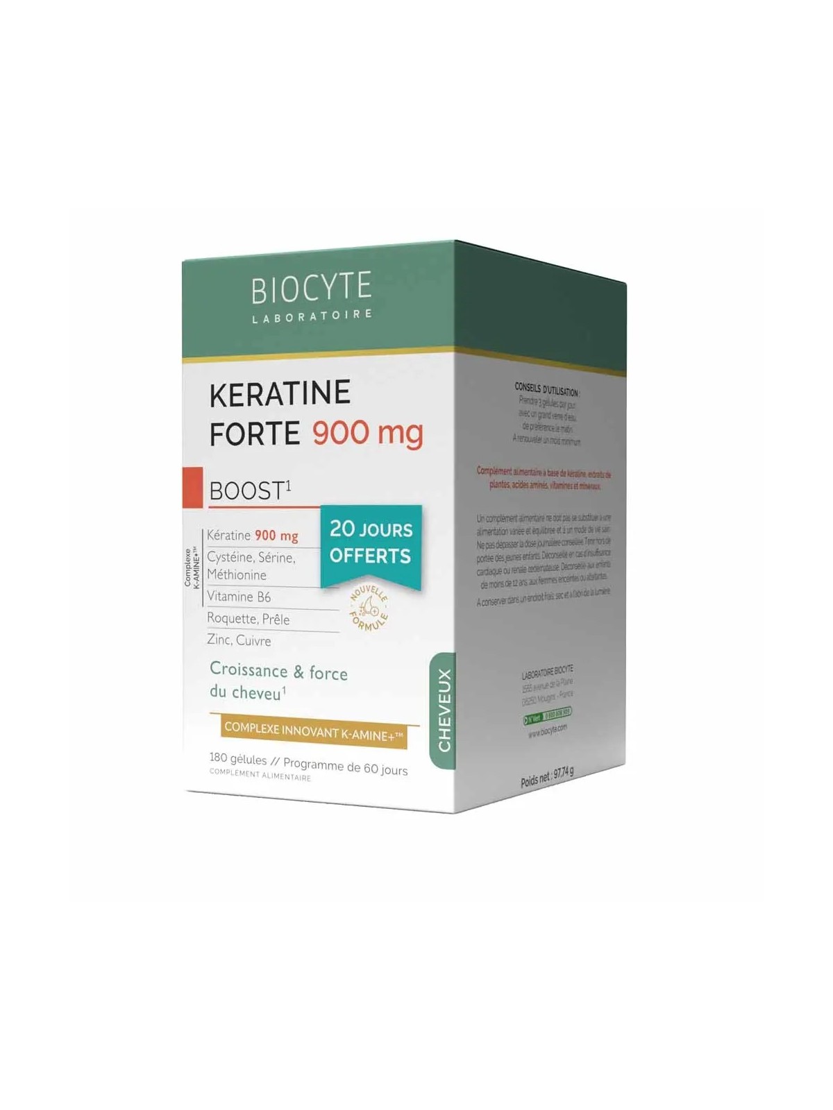 BIOCYTE Keratine 900 mg Boost Gélules pack de 180
