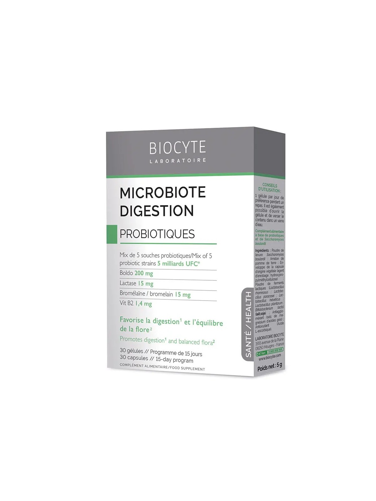 BIOCYTE Microbiote Digestion Capsules boite de 30