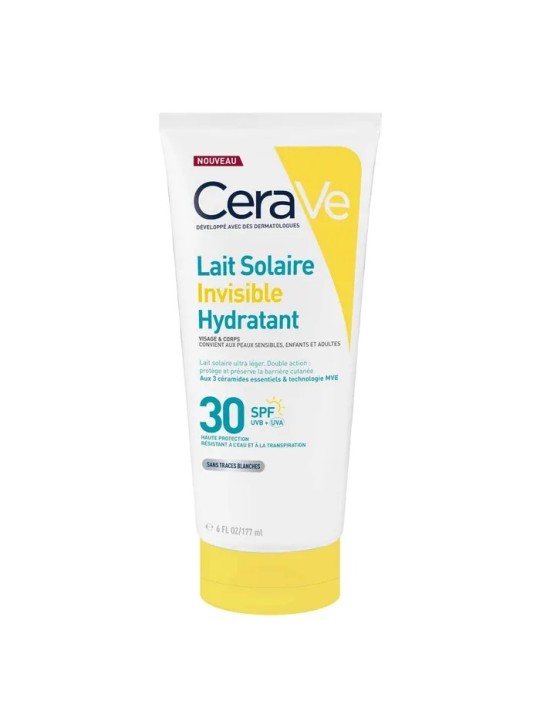 CERAVE Lait Solaire Invisible Hydratant SPF 30 Haute Protection Visage et Corps 177 ml