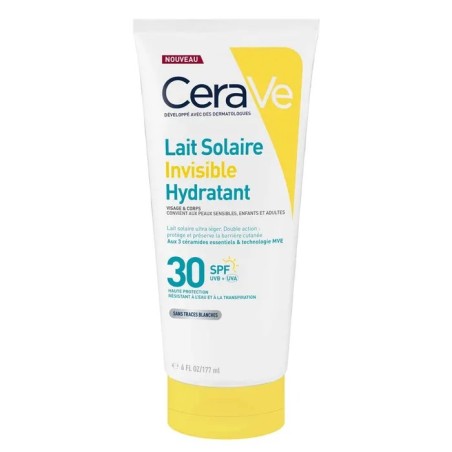 CERAVE Lait Solaire Invisible Hydratant SPF 30 Haute Protection Visage et Corps 177 ml