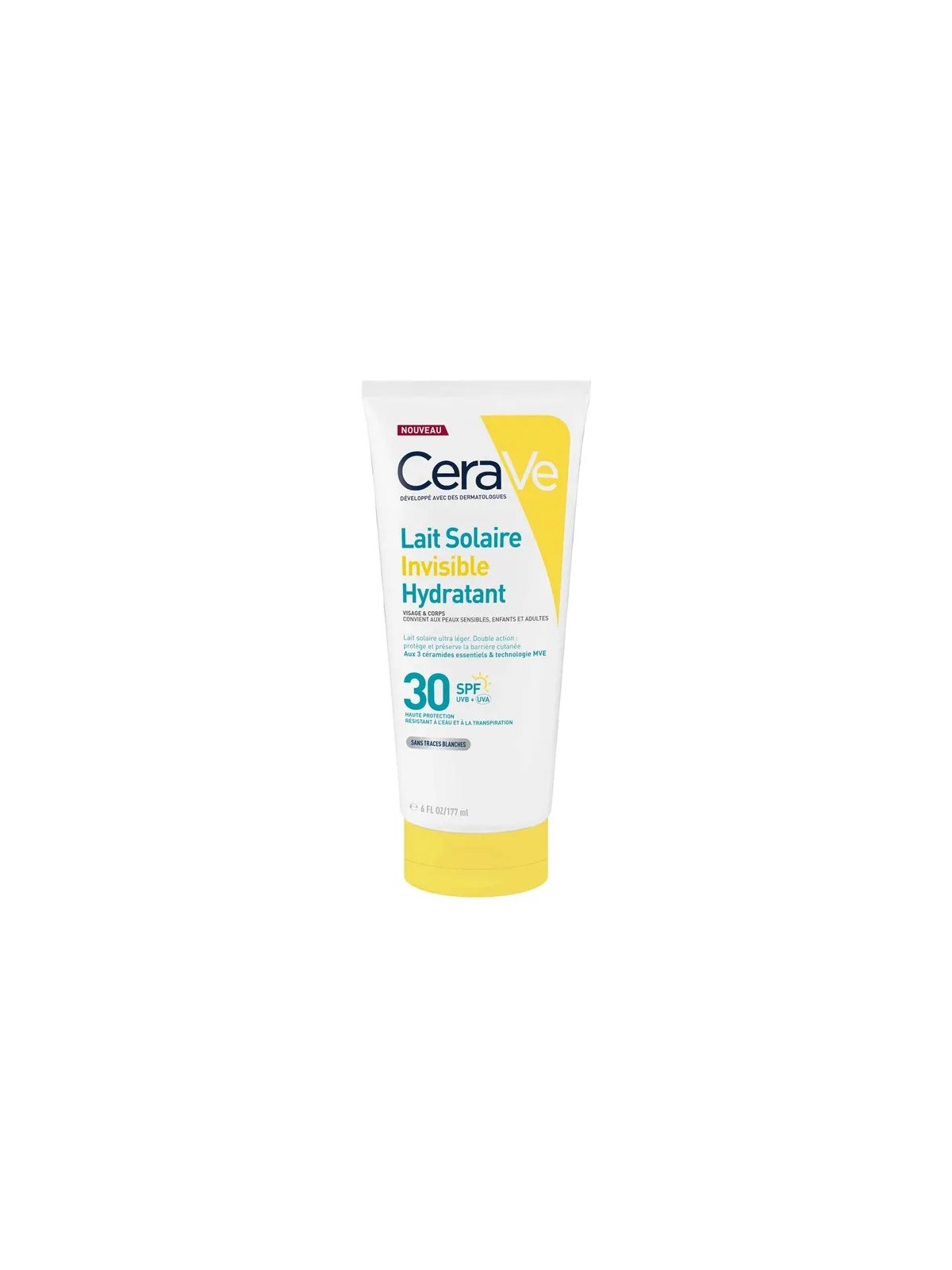 CERAVE Lait Solaire Invisible Hydratant SPF 30 Haute Protection Visage et Corps 177 ml