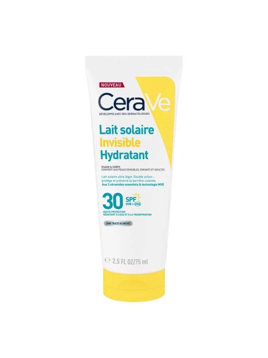 CERAVE Lait Solaire Invisible Hydratant SPF 30 Haute Protection Visage et Corps 75 ml