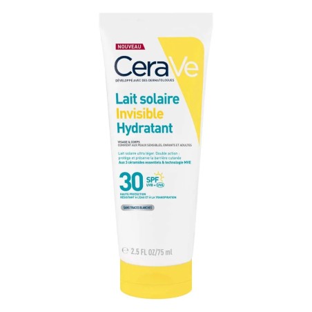 CERAVE Lait Solaire Invisible Hydratant SPF 30 Haute Protection Visage et Corps 75 ml