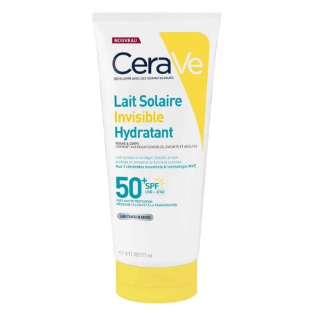 CERAVE Lait Solaire Invisible Hydratant SPF 50+ Haute Protection Visage et Corps 177 ml