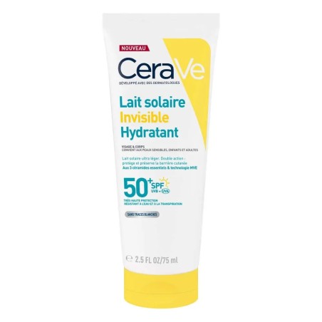 CERAVE Lait Solaire Invisible Hydratant SPF 50+ Haute Protection Visage et Corps 75 ml