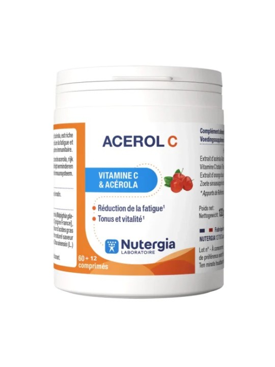 NUTERGIA Acerol C Vitamine C & Acérola Comprimés pot de 60 + 12