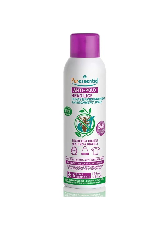 PURESSENTIEL Anti-Poux Spray Répulsif Environnement Textiles et Objets 150 ml