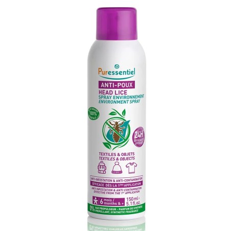 PURESSENTIEL Anti-Poux Spray Répulsif Environnement Textiles et Objets 150 ml