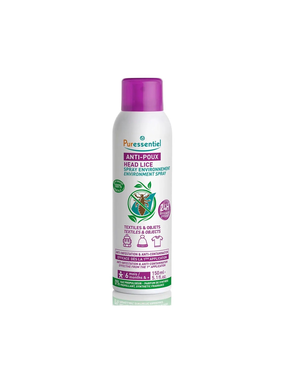 PURESSENTIEL Anti-Poux Spray Répulsif Environnement Textiles et Objets 150 ml