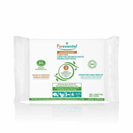 PURESSENTIEL Lingettes Désinfectantes Surfaces Bio x 32