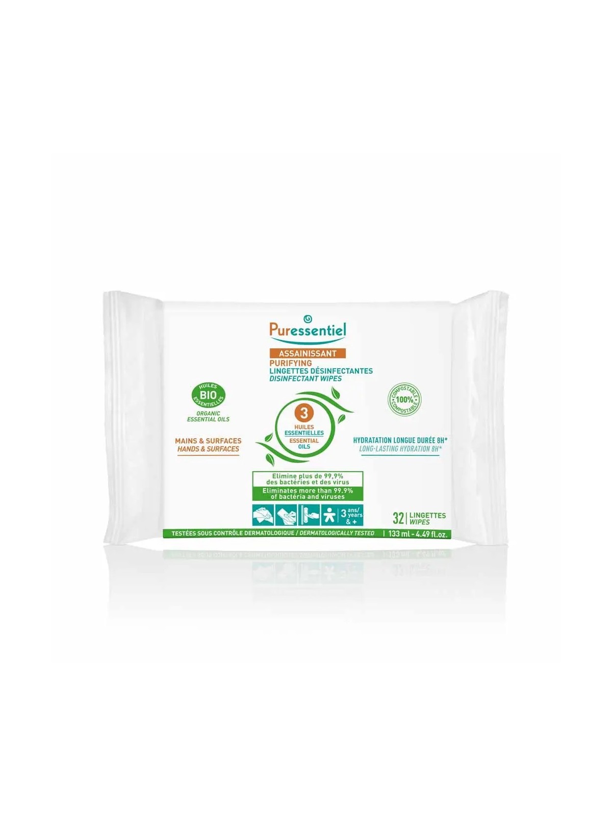 PURESSENTIEL Lingettes Désinfectantes Surfaces Bio x 32