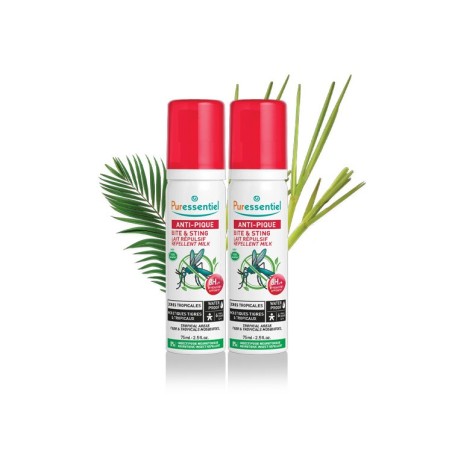 PURESSENTIEL Anti-Pique Lait Répulsif Zones Tropicales Moustiques Tigres et Tropicaux 2x75 ml