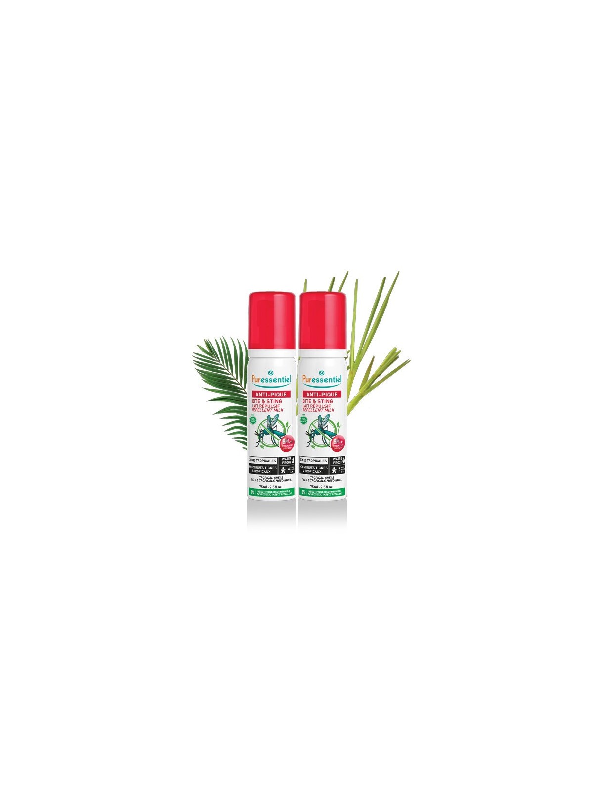 PURESSENTIEL Anti-Pique Lait Répulsif Zones Tropicales Moustiques Tigres et Tropicaux 2x75 ml