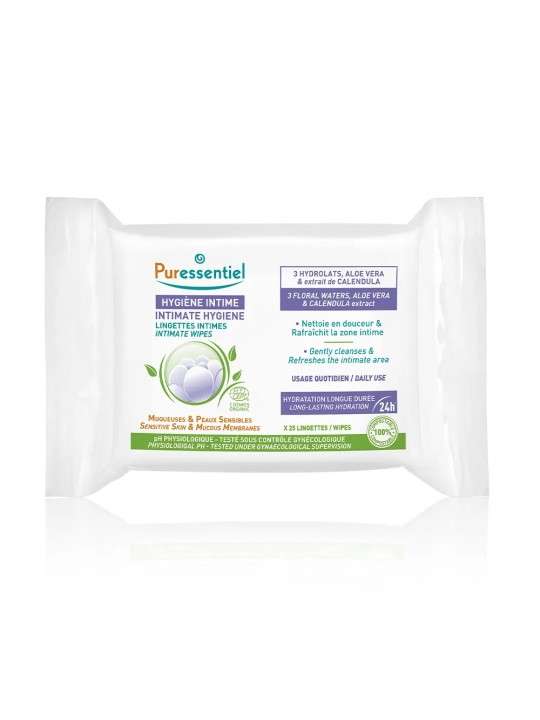 PURESSENTIEL Hygiène Intime Lingettes Bio x 25