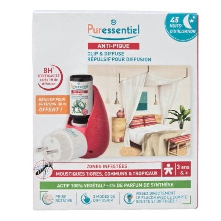 PURESSENTIEL Diffuseur Ultrasonique Prise Clip + Brume de Diffusion 30 ml