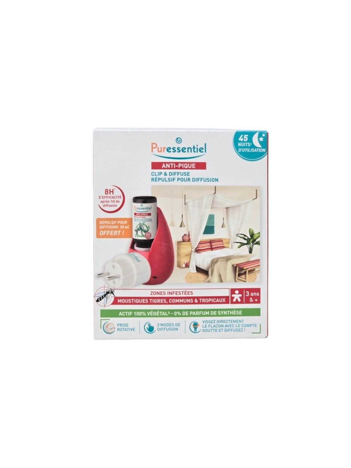 PURESSENTIEL Diffuseur Ultrasonique Prise Clip + Brume de Diffusion 30 ml