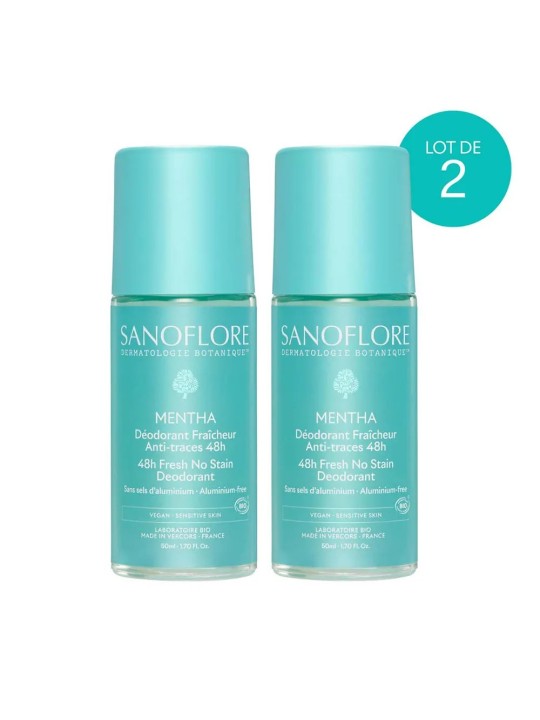 SANOFLORE Déodorant Mentha Bio Fraîcheur Et Anti-Traces 48h 2x50 ml