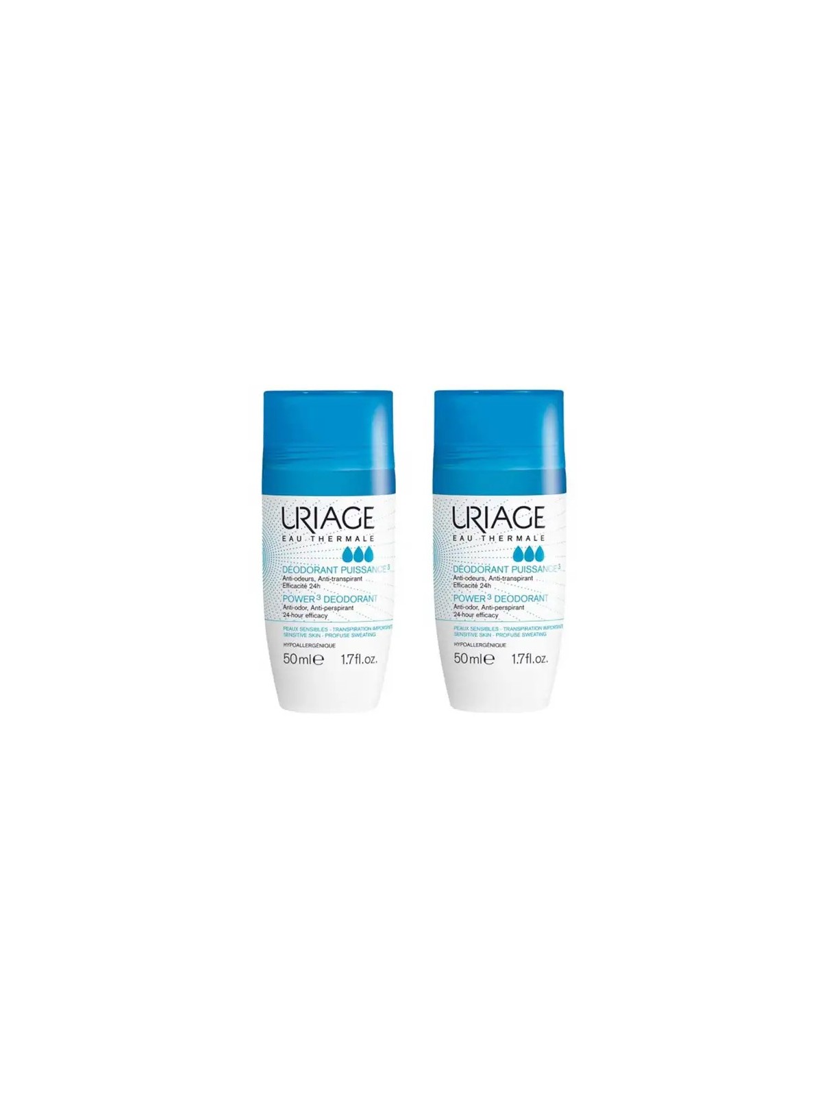 URIAGE Déodorant Puissance 3 Roll On Peaux Sensibles 2x50 ml