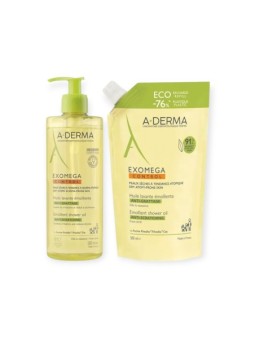 A-DERMA Exomega Control Huile Lavante Emolliente Anti-Grattage 500 ml + Eco Recharge 500 ml