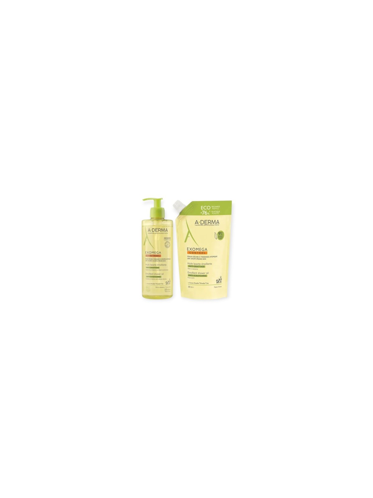 A-DERMA Exomega Control Huile Lavante Emolliente Anti-Grattage 500 ml + Eco Recharge 500 ml