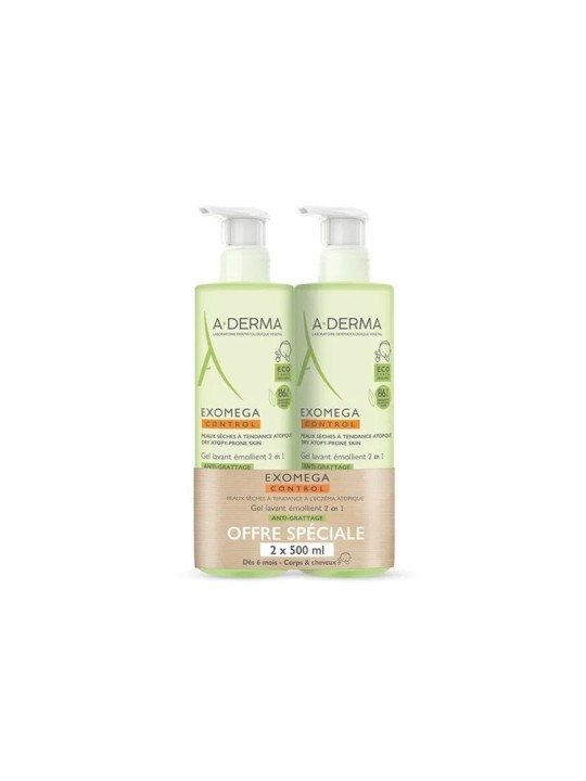 ADERMA Exomega Control Gel Lavant Emollient Anti-grattage Bébé - 2x500 ml